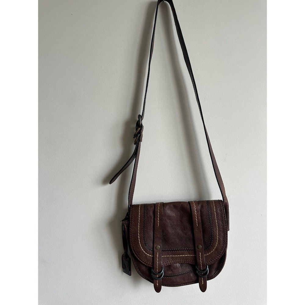 Frye Dark Brown Leather Saddle Crossbody Bag Adjustable Strap Antique Brass
